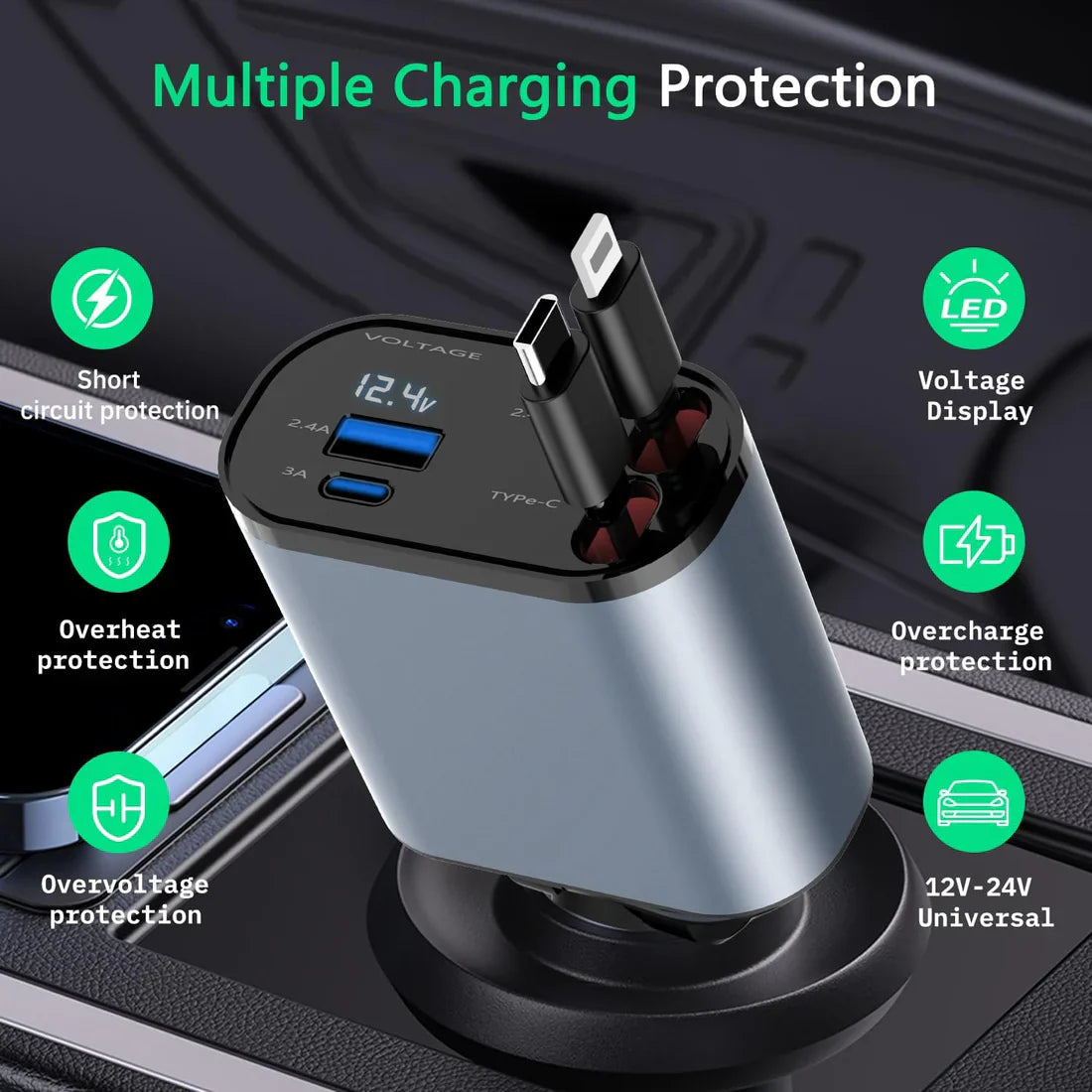 VoltPro | 4-in-1 Retractable Car Charger