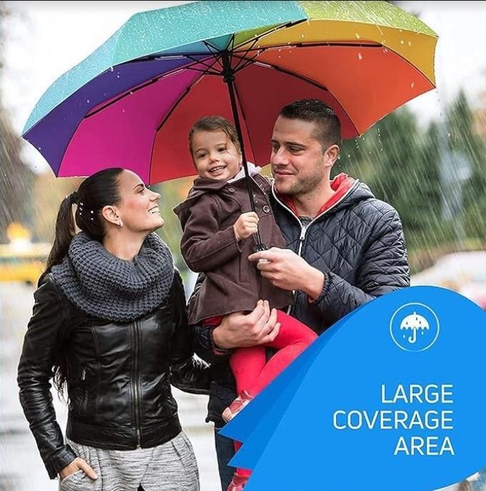 Windproof Rainbow Umberalla Large -3 Fold with Auto Open (Pack Of 1)