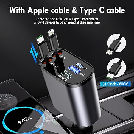 VoltPro | 4-in-1 Retractable Car Charger